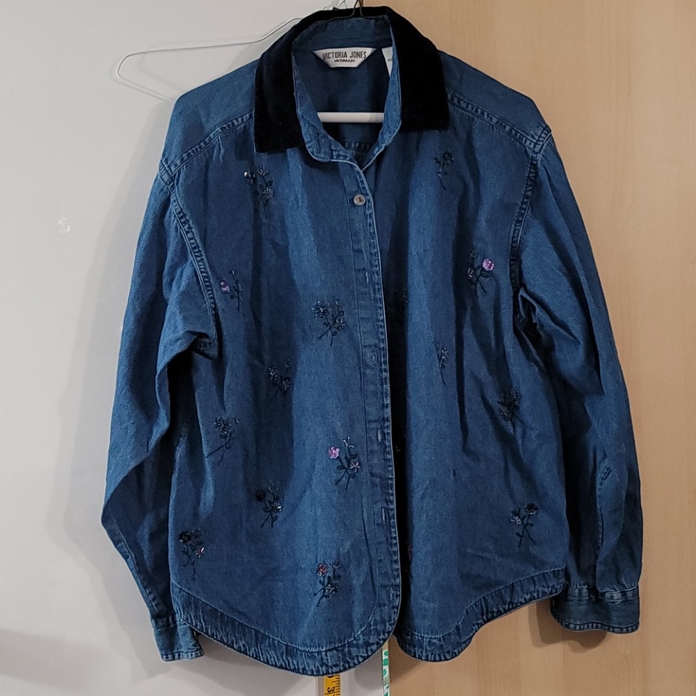 Women Victoria Jones blue jean‎ top 1x